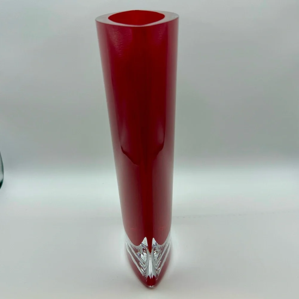LSA International Poland Mouthblown Red Art Glass Pocket Vase Oval Ellipse Shape